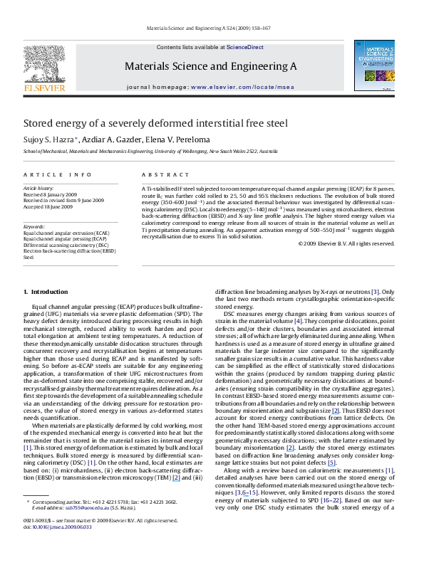 (PDF) Stored energy of a severely deformed interstitial free steel
