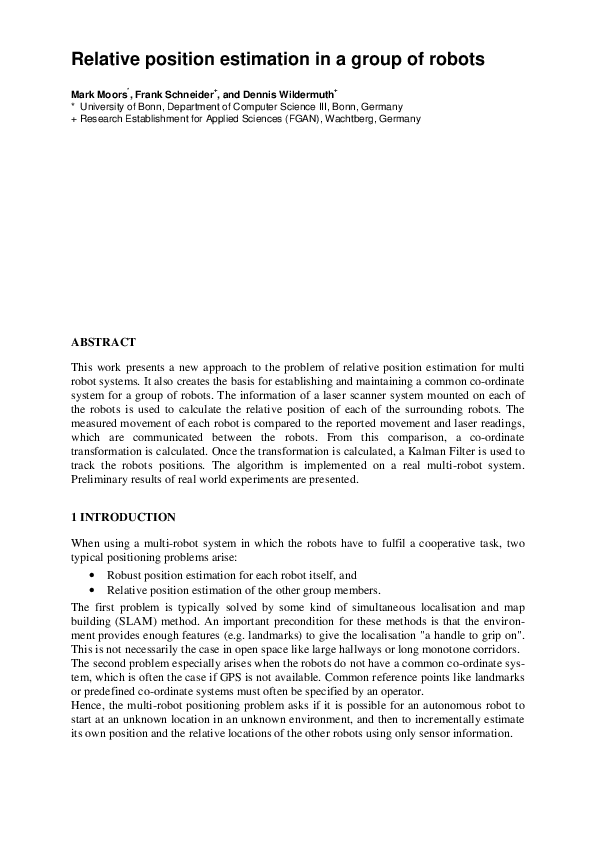(PDF) Relative position estimation in a group of robots