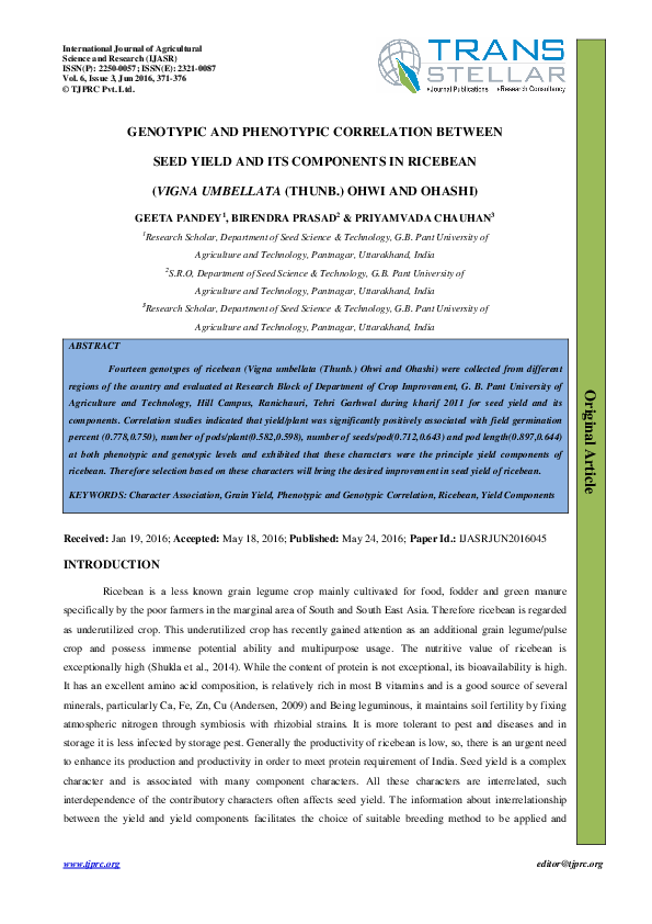 (PDF) GENOTYPIC AND PHENOTYPIC CORRELATION BETWEEN SEED YIELD AND ITS ...