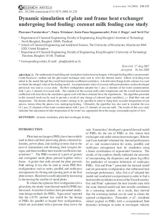 (PDF) Dynamic simulation of plate and frame heat exchanger undergoing ...