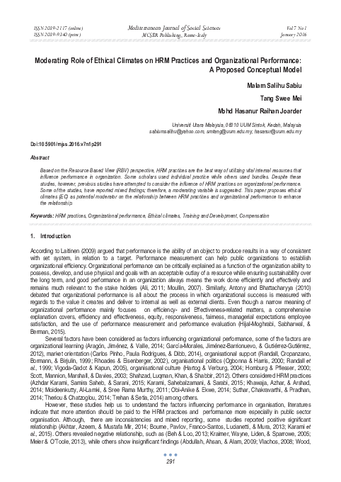 (PDF) Moderating Role of Ethical Climates on HRM Practices and ...