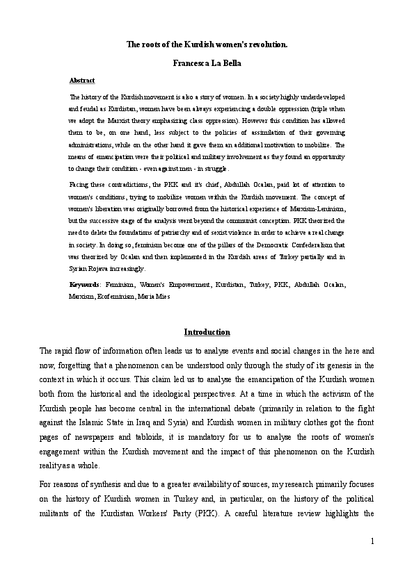 First page of “The Roots of the Kurdish Women's Revolution”