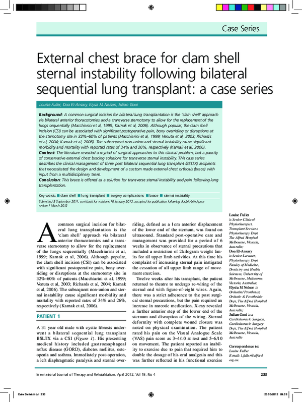 (PDF) External chest brace for clam shell sternal instability following bilateral sequential