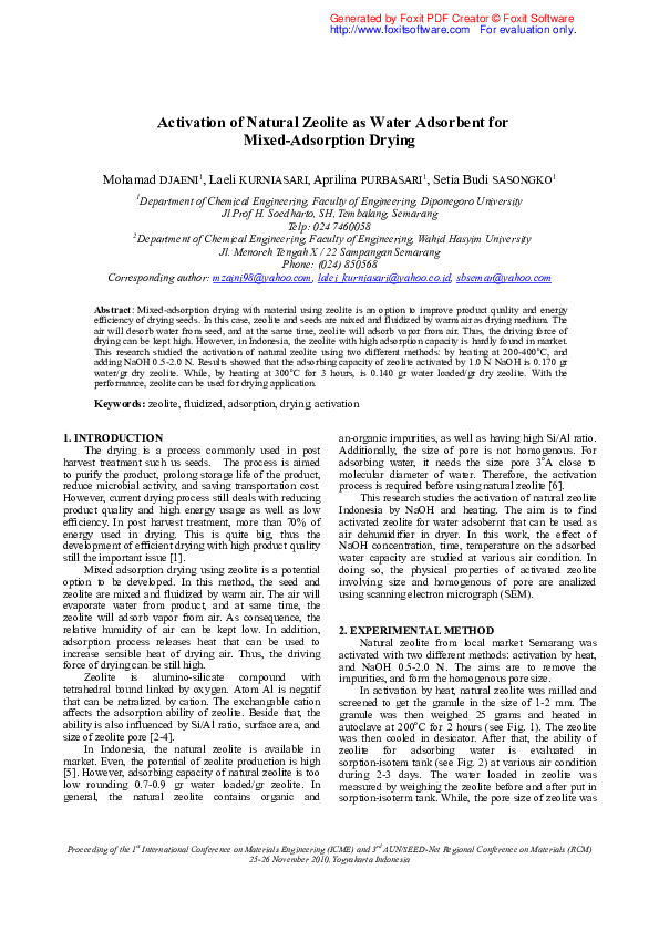 (PDF) Activation of Natural Zeolite as Water Adsorbent for Mixed ...