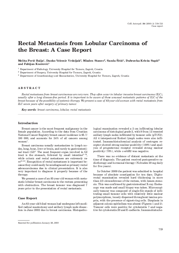 (PDF) Rectal metastasis from lobular carcinoma of the breast: a case report