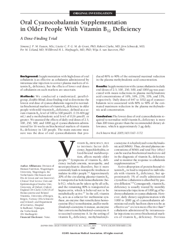 (PDF) Assessment of Vitamin B12 Absorption Based on the Accumulation of