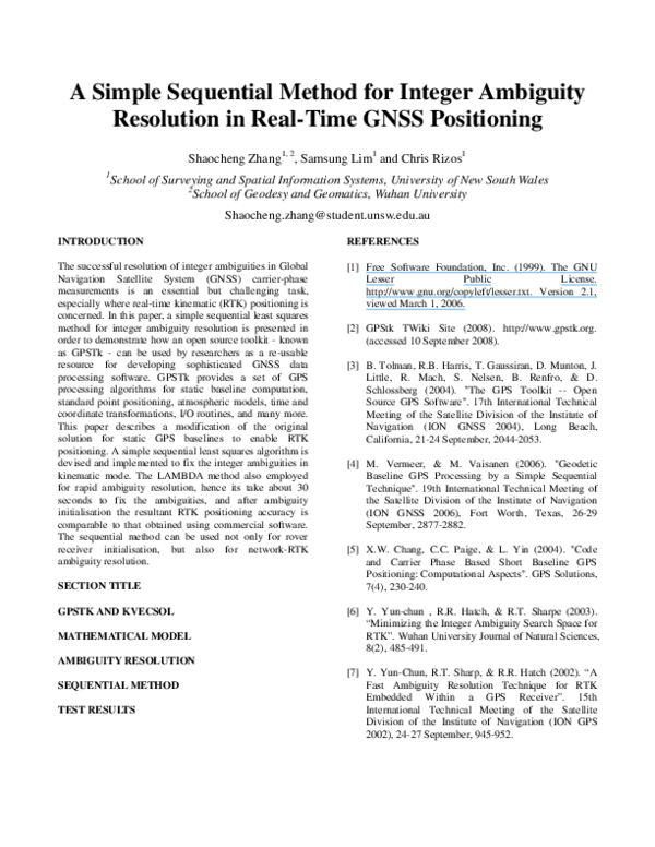 (PDF) A Simple Sequential Method for Integer Ambiguity Resolution in ...
