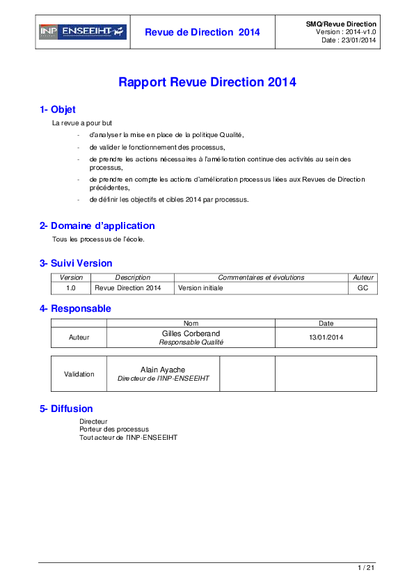(PDF) Revue de Direction 2014 SMQ/Revue Direction Rapport Revue