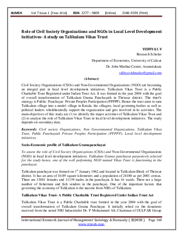 (PDF) Role of Civil Society Organizations and NGOs in Local Level ...