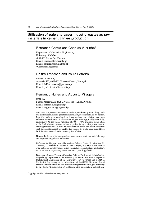 (PDF) Utilisation of pulp and paper industry wastes as raw materials in