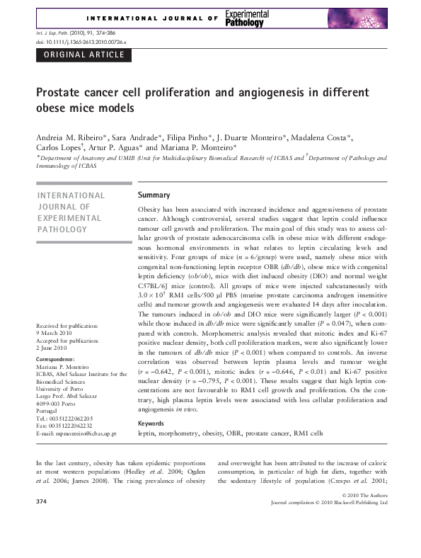 (PDF) Prostate cancer cell proliferation and angiogenesis in different