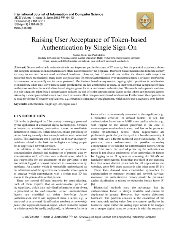(PDF) Raising User Acceptance of Token based Authentication by Single ...