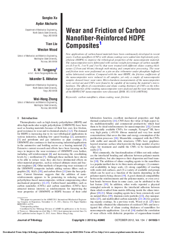 (PDF) Wear and Friction of Carbon Nanofiber-Reinforced HDPE Composites