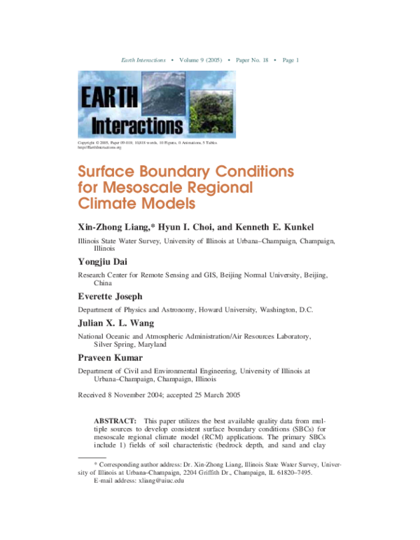 (PDF) Surface Boundary Conditions for Mesoscale Regional Climate Models