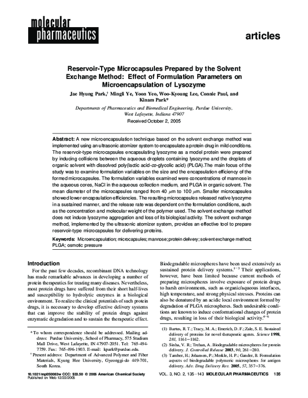 (PDF) Reservoir-Type Microcapsules Prepared by the Solvent Exchange ...