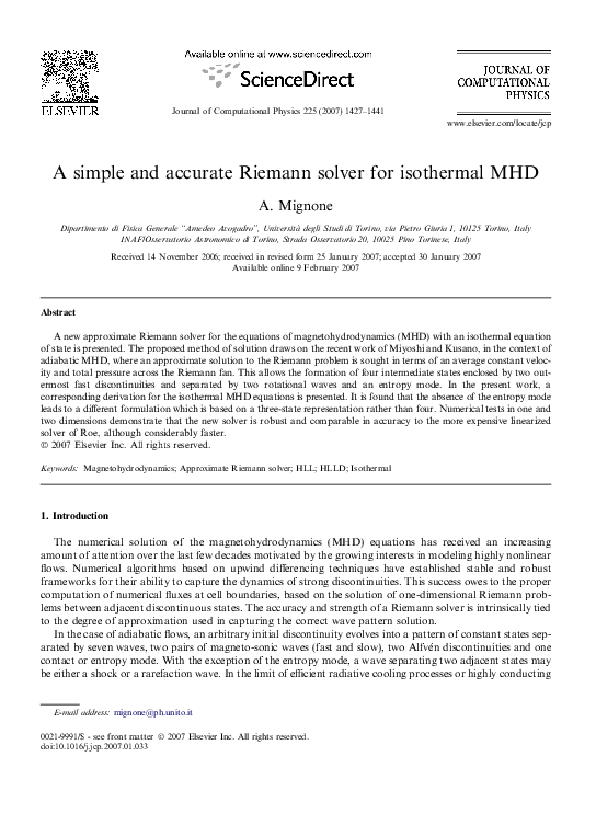(PDF) A simple and accurate Riemann solver for isothermal MHD