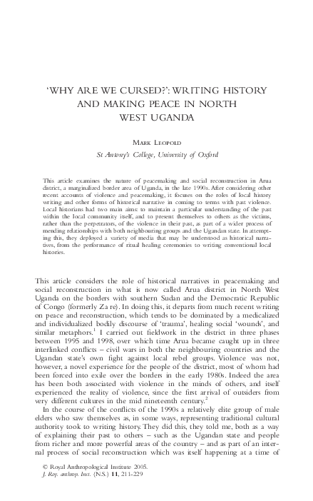 (PDF) Why Are We Cursed?': Writing History and Making Peace in North ...