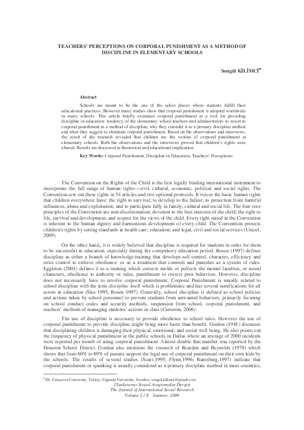 (PDF) TEACHERS' PERCEPTIONS ON CORPORAL PUNISHMENT AS A METHOD OF