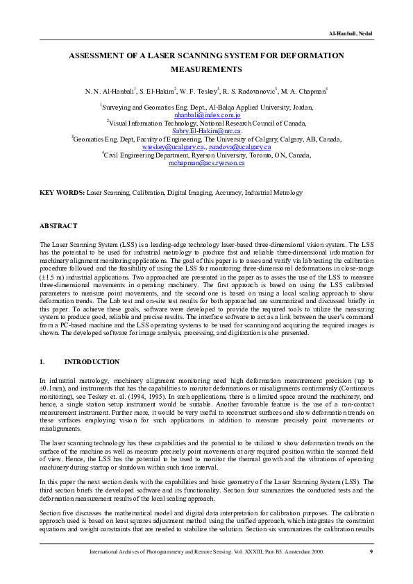 (PDF) Assessment of a Laser Scanning System for Deformation Measurements