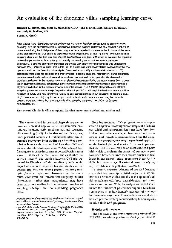 (PDF) An evaluation of the chorionic villus sampling learning curve