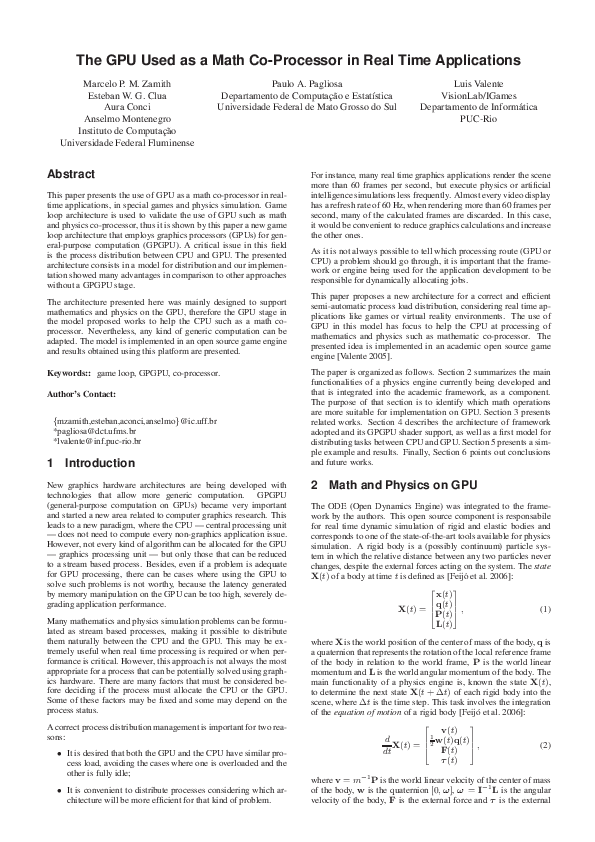 (PDF) The GPU Used as a Math CoProcessor in Real Time Applications