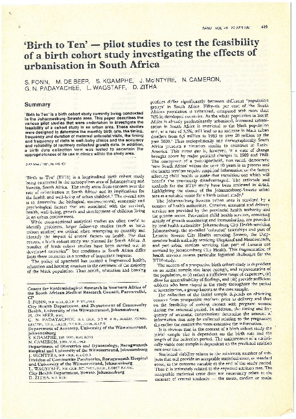 (PDF) Birth to ten: child health in South Africa in the 1990s ...