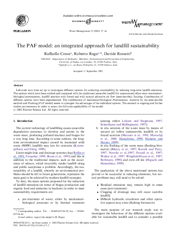 (PDF) The PAF model: an integrated approach for landfill sustainability