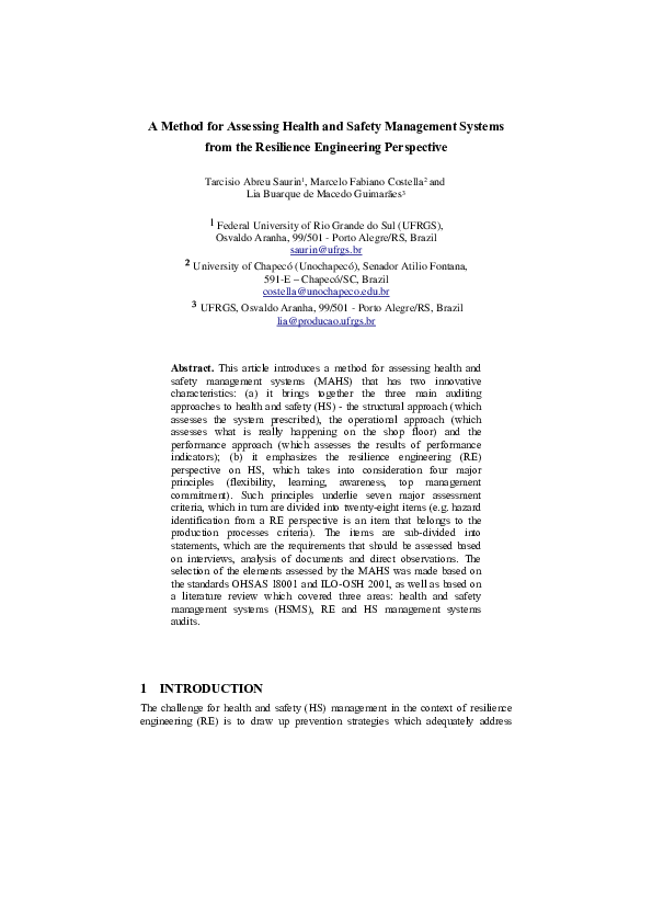 (PDF) A method for assessing health and safety management systems from ...