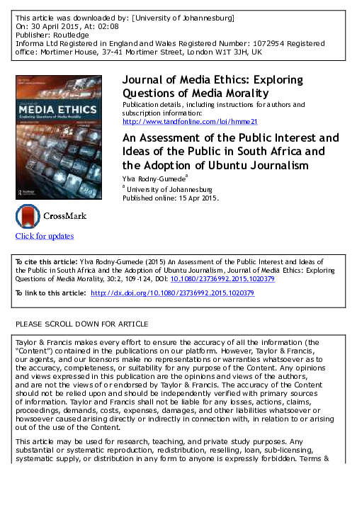 (PDF) Journal of Media Ethics: Exploring Questions of Media Morality An