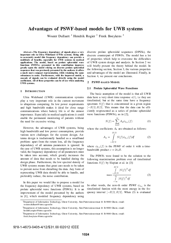 (PDF) Advantages of PSWF-based models for UWB systems