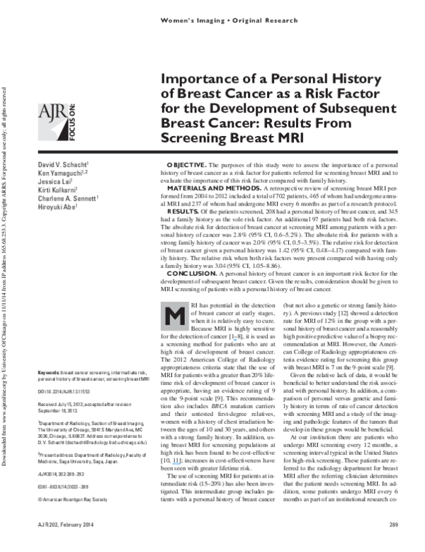 (PDF) Importance of a Personal History of Breast Cancer as a Risk ...