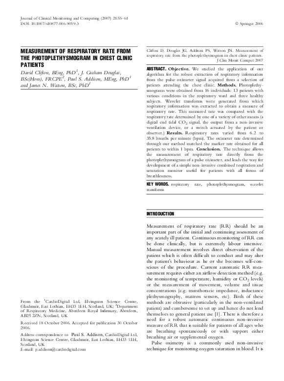 (PDF) Measurement Of Respiratory Rate From the Photoplethysmogram In ...