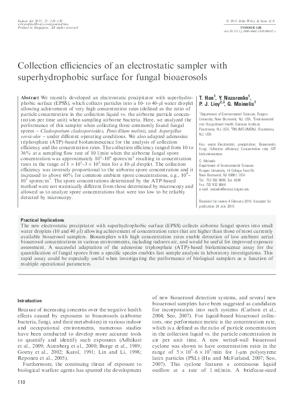 (PDF) Collection efficiencies of an electrostatic sampler with ...