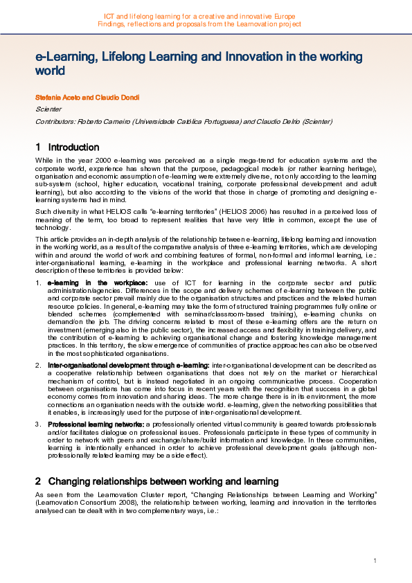 (PDF) e-Learning, Lifelong Learning and Innovation in the working world