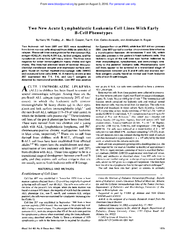 (PDF) Two New Acute Lymphoblastic Leukemia Cell Lines With Early B-Cell ...
