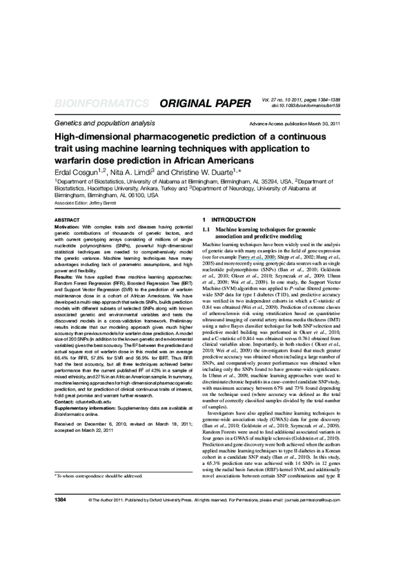 (PDF) High-dimensional pharmacogenetic prediction of a continuous trait ...