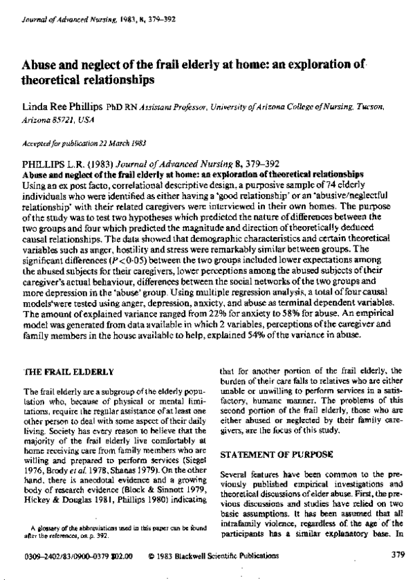 (PDF) Abuse and neglect of the frail elderly at home: an exploration of ...
