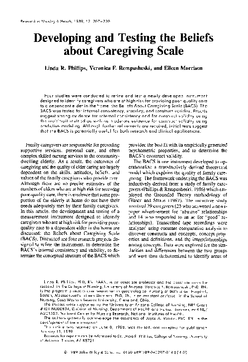 (PDF) Developing and testing the beliefs about caregiving scale