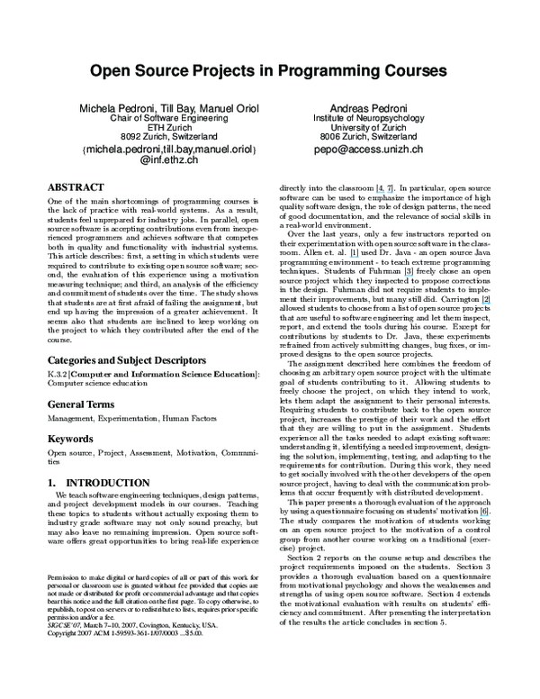 (PDF) Open source projects in programming courses
