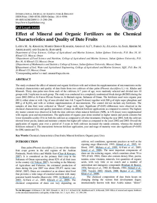 (PDF) Effect of Mineral and Organic Fertilizers on the Chemical ...