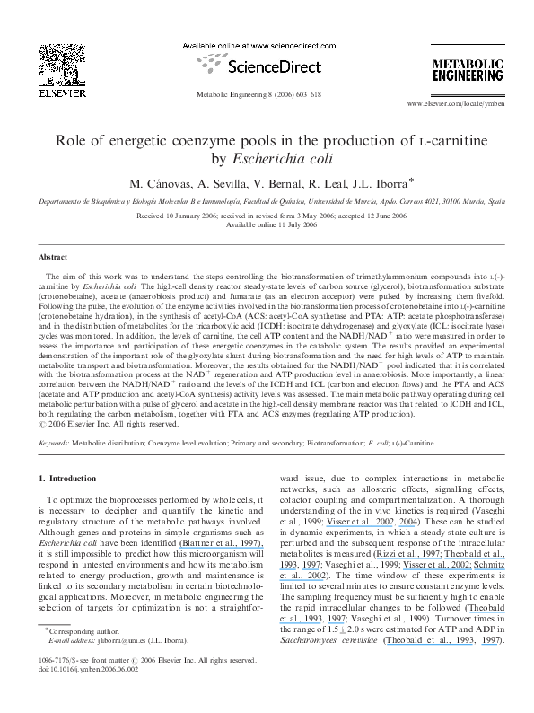 (PDF) Role of energetic coenzyme pools in the production of l-carnitine ...