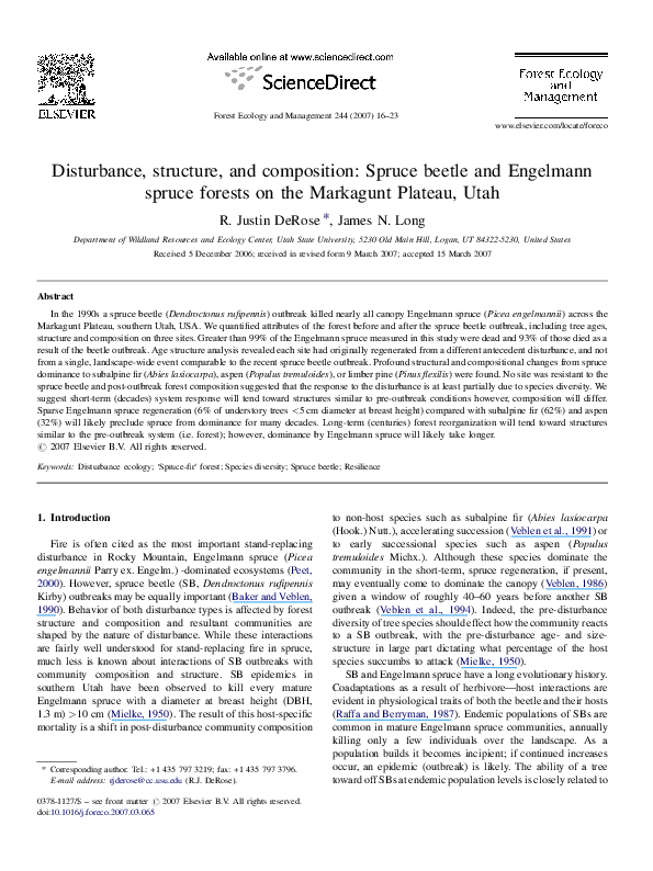 (PDF) Spruce Beetle (Dendroctonus rufipennis) Outbreak in Engelmann ...