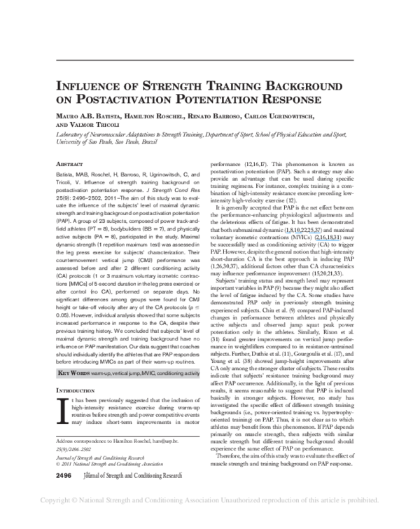 (PDF) Influence of Strength Training Background on Postactivation ...