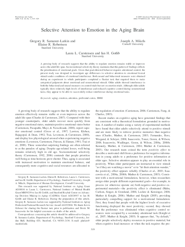 (PDF) Selective attention to emotion in the aging brain