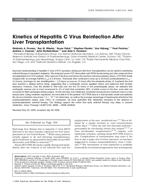 (PDF) Kinetics of hepatitis C virus reinfection after liver transplantation