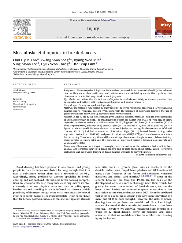 (PDF) Musculoskeletal injuries in break-dancers