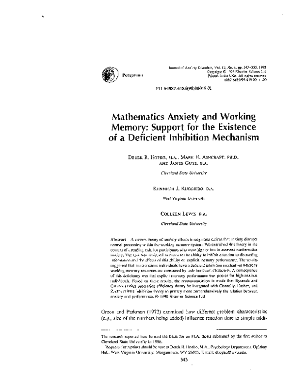 (PDF) Mathematics Anxiety and Working Memory