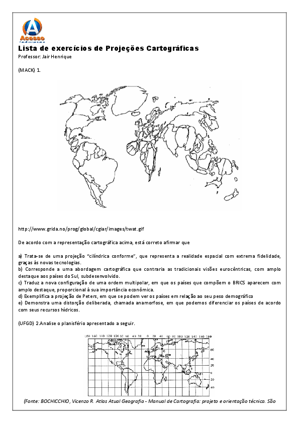 (PDF) Lista de exercícios de Projeções Cartográficas