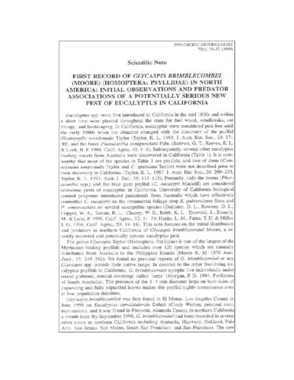 (PDF) First record of Glycaspis brimblecombei (Moore) (Homoptera ...