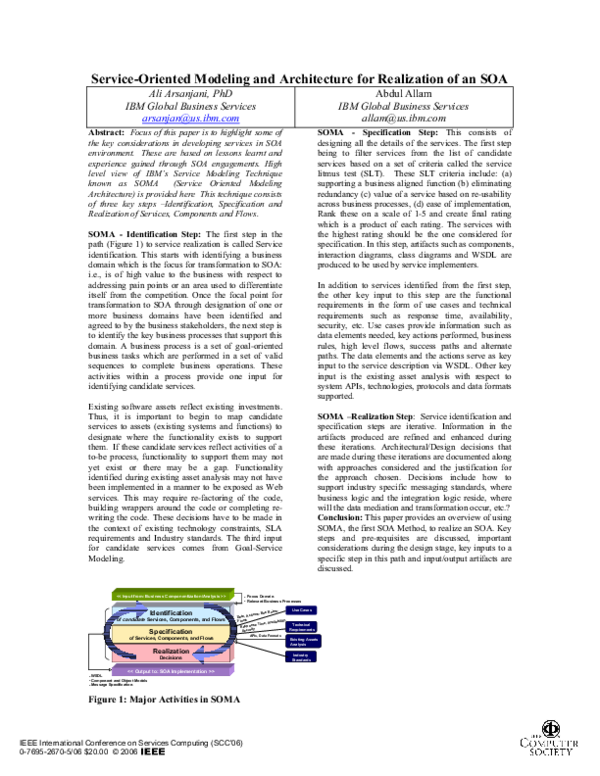 (PDF) Service-Oriented Modeling and Architecture for Realization of an SOA